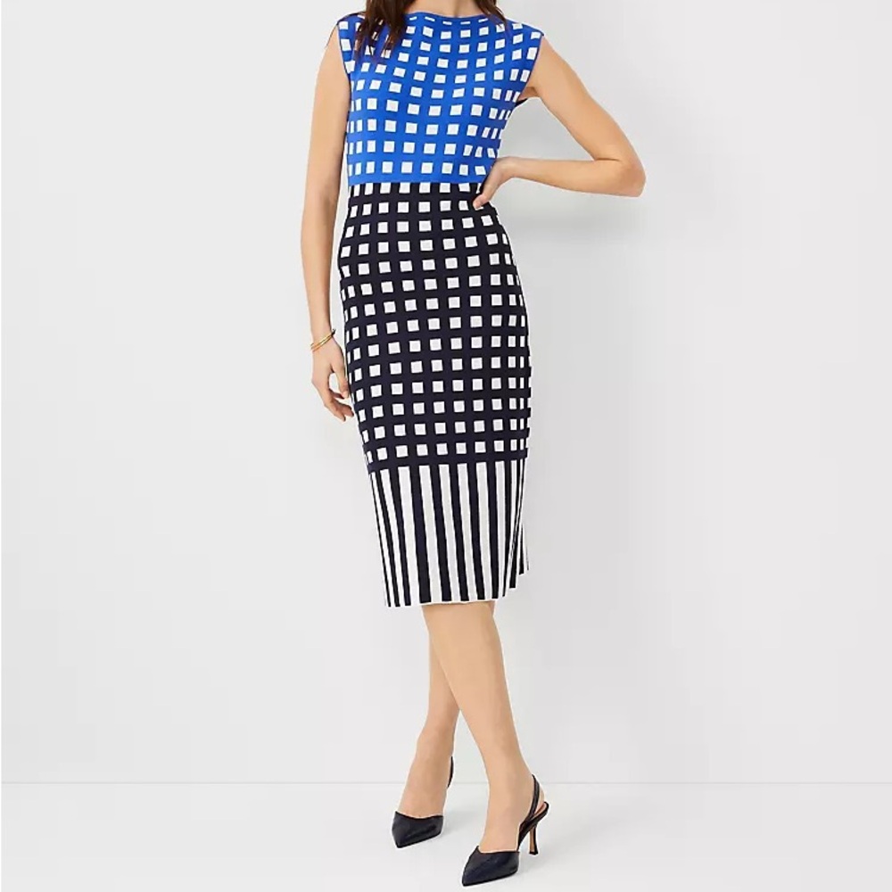 Ann Taylor Gingham Boatneck Sweater Dress Size Small